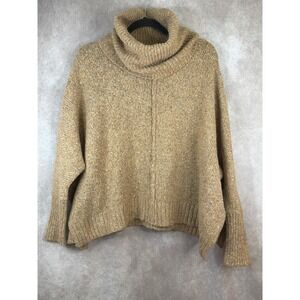 Ruby Moon Women's XS Cowl Neck Sweater Oversized Wool Blend Tan Side Slit